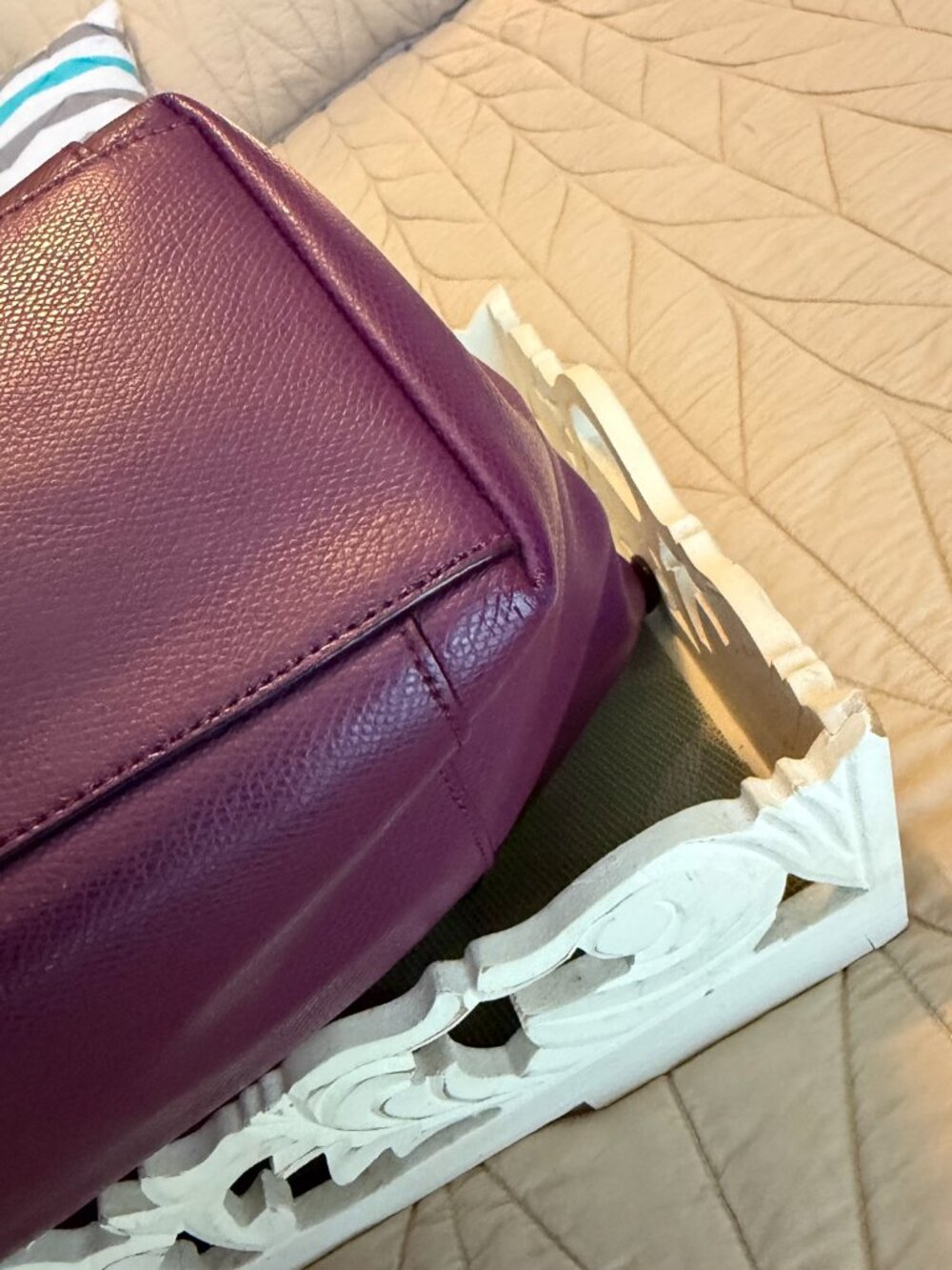 COACH Ava Chain Tote Crossgrain Leather Gold Chain Purple Plum Handbag F37201 - Picture 12 of 15